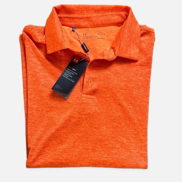 Under Armour Men's Size L Bright Orange Heat Gear Golf Dri Fit Polo Shirt - Picture 1 of 11